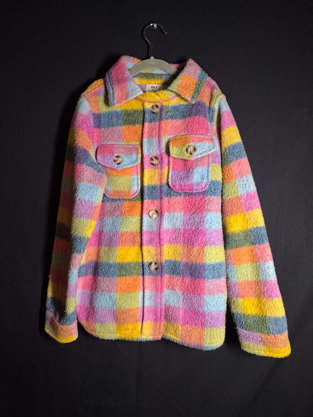BKE Youth Plaid Button-Down Jacket Size M Multicolor Fleece Shacket